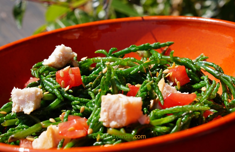 Salade de salicorne à l’espadon, sauce wasabi